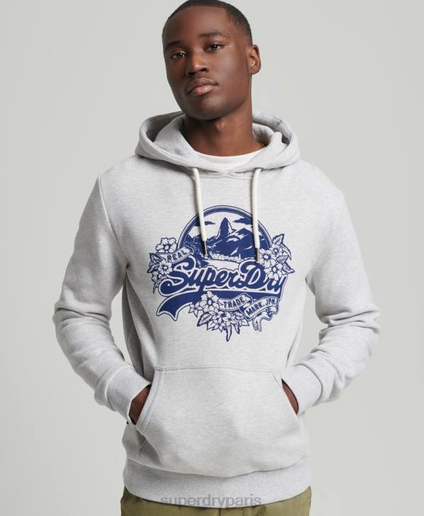 Superdry Hommes sweat à capuche saisonnier à logo vintage D64Z841 vêtements gris clair