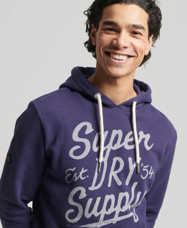 Superdry Hommes sweat à capuche style script vintage D64Z882 vêtements marine