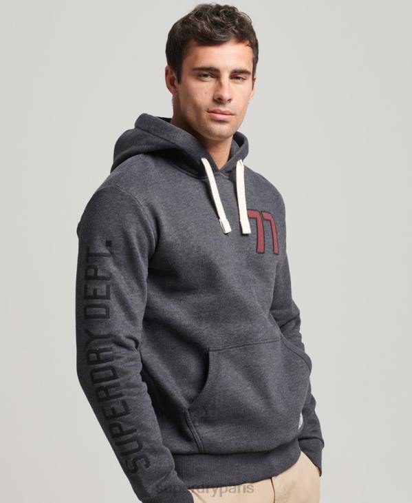 Superdry Hommes sweat à capuche universitaire style script vintage D64Z5200 vêtements gris foncé