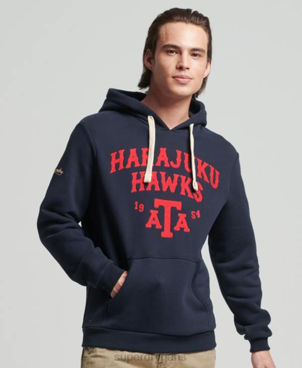Superdry Hommes sweat à capuche universitaire vintage D64Z801 vêtements marine