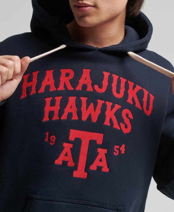 Superdry Hommes sweat à capuche universitaire vintage D64Z801 vêtements marine