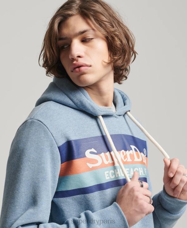 Superdry Hommes sweat à capuche vintage D64Z735 vêtements bleu clair