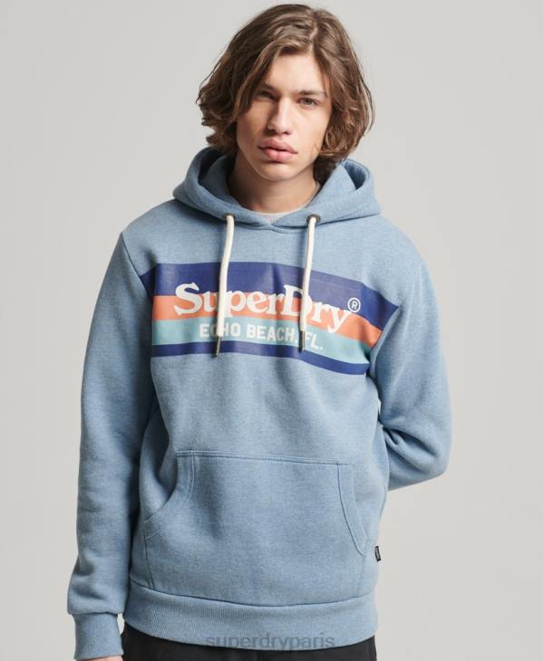 Superdry Hommes sweat à capuche vintage D64Z735 vêtements bleu clair