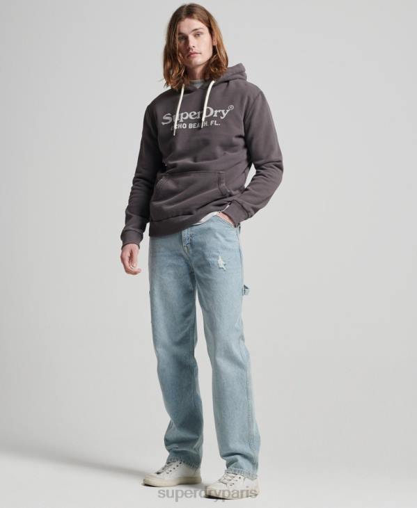 Superdry Hommes sweat à capuche vintage classique D64Z508 vêtements gris foncé