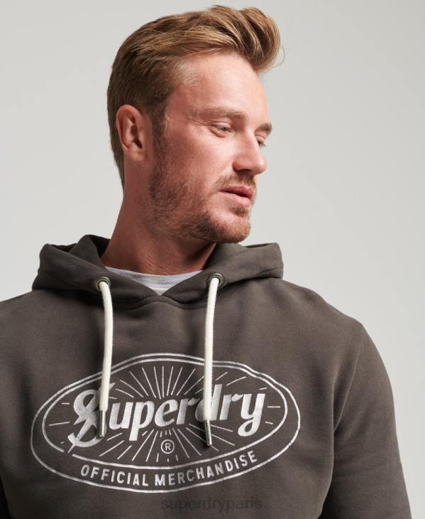 Superdry Hommes sweat à capuche vintage à logo éclair D64Z5073 vêtements gris foncé