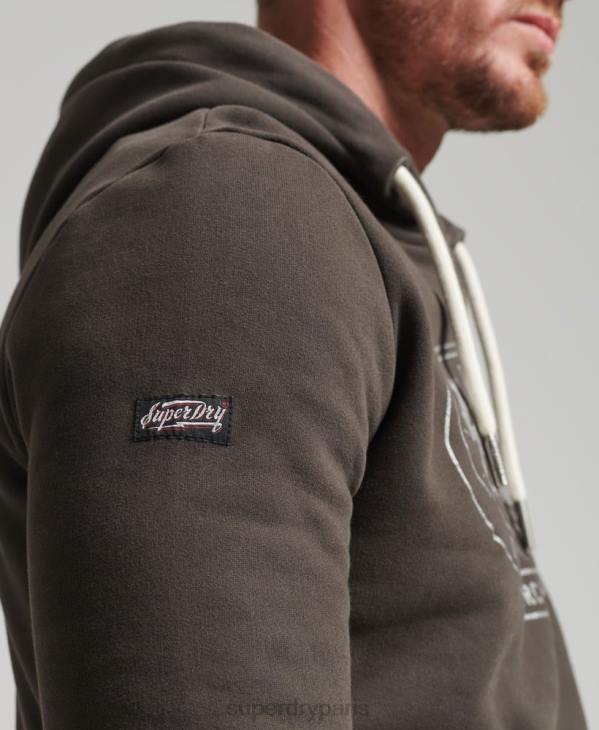 Superdry Hommes sweat à capuche vintage à logo éclair D64Z5073 vêtements gris foncé