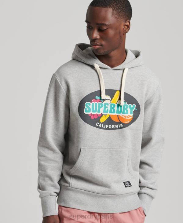 Superdry Hommes sweat à capuche vintage surf ranchero D64Z839 vêtements gris clair