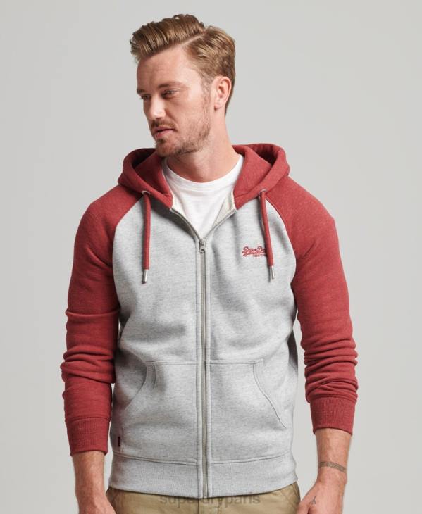 Superdry Hommes sweat à capuche zippé baseball logo essentiel en coton bio D64Z498 vêtements gris clair