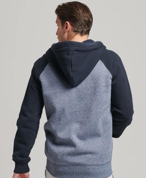 Superdry Hommes sweat à capuche zippé baseball logo essentiel en coton bio D64Z503 vêtements bleu