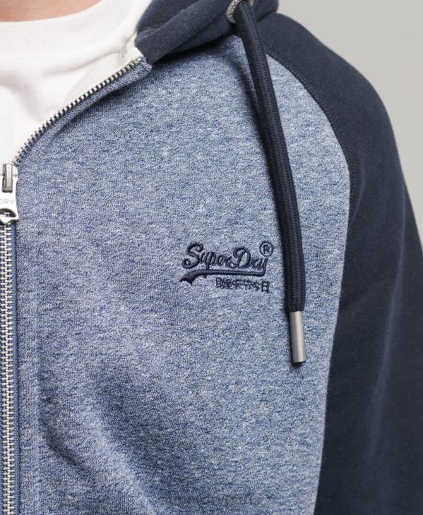 Superdry Hommes sweat à capuche zippé baseball logo essentiel en coton bio D64Z503 vêtements bleu