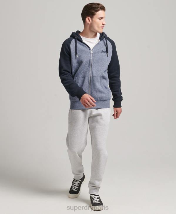 Superdry Hommes sweat à capuche zippé baseball logo essentiel en coton bio D64Z503 vêtements bleu