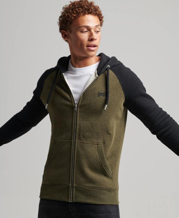 Superdry Hommes sweat à capuche zippé baseball logo essentiel en coton bio D64Z520 vêtements vert