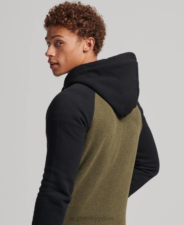 Superdry Hommes sweat à capuche zippé baseball logo essentiel en coton bio D64Z520 vêtements vert