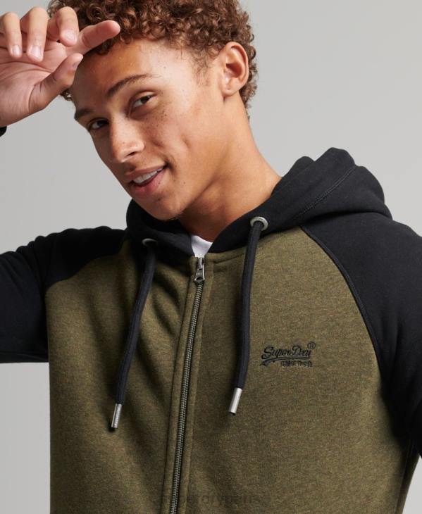 Superdry Hommes sweat à capuche zippé baseball logo essentiel en coton bio D64Z520 vêtements vert