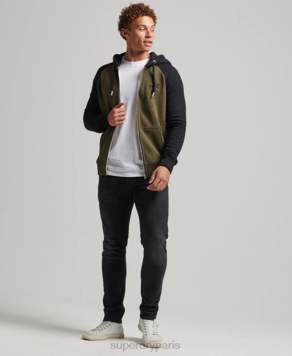 Superdry Hommes sweat à capuche zippé baseball logo essentiel en coton bio D64Z520 vêtements vert