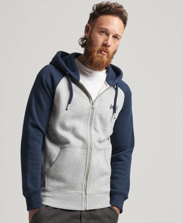 Superdry Hommes sweat à capuche zippé baseball logo essentiel en coton bio D64Z572 vêtements gris