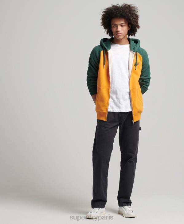 Superdry Hommes sweat à capuche zippé baseball logo essentiel en coton bio D64Z803 vêtements or