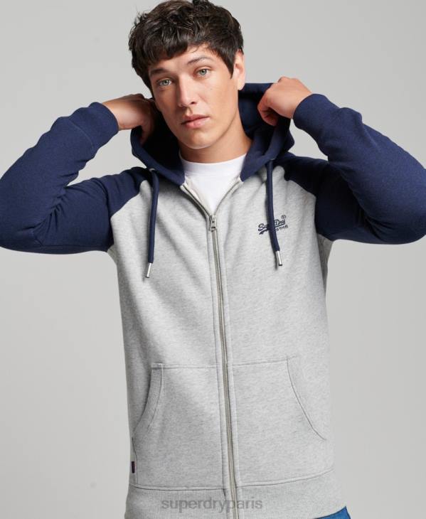 Superdry Hommes sweat à capuche zippé baseball logo vintage brodé D64Z481 vêtements gris