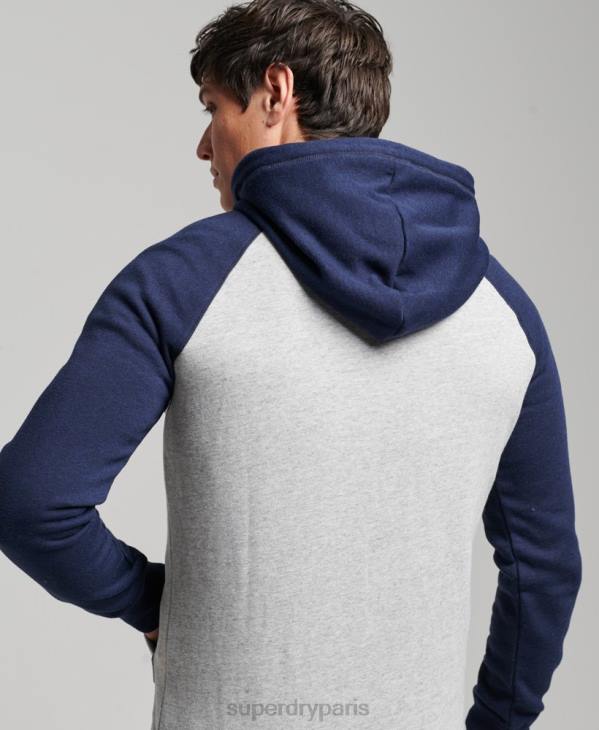 Superdry Hommes sweat à capuche zippé baseball logo vintage brodé D64Z481 vêtements gris