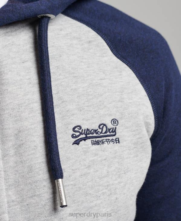 Superdry Hommes sweat à capuche zippé baseball logo vintage brodé D64Z481 vêtements gris