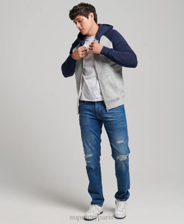 Superdry Hommes sweat à capuche zippé baseball logo vintage brodé D64Z481 vêtements gris