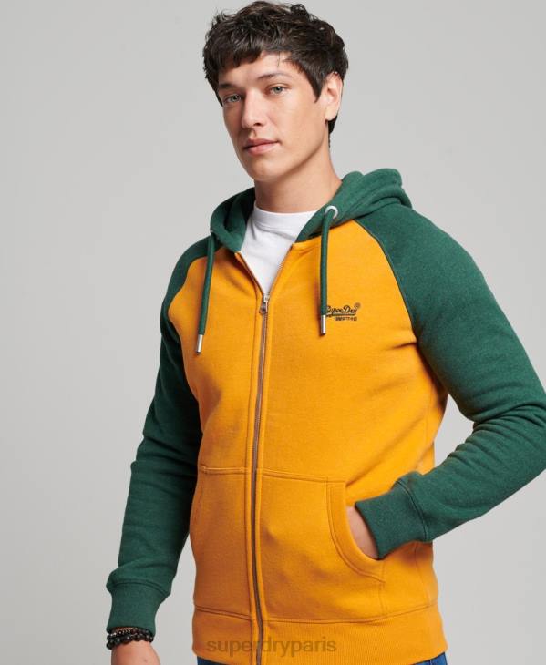 Superdry Hommes sweat à capuche zippé baseball logo vintage brodé D64Z490 vêtements or