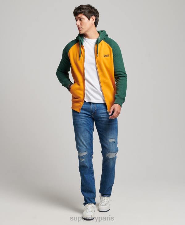 Superdry Hommes sweat à capuche zippé baseball logo vintage brodé D64Z490 vêtements or
