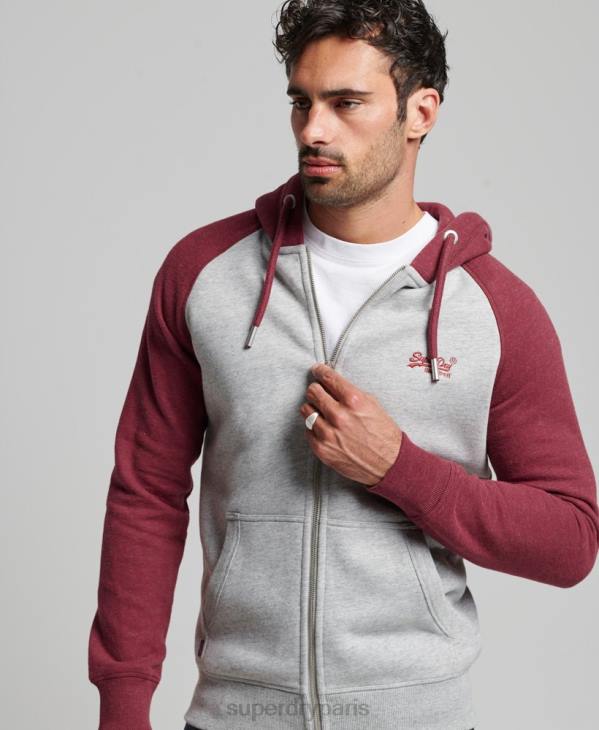 Superdry Hommes sweat à capuche zippé baseball logo vintage brodé D64Z557 vêtements gris clair