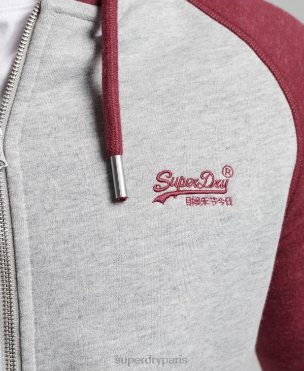 Superdry Hommes sweat à capuche zippé baseball logo vintage brodé D64Z557 vêtements gris clair