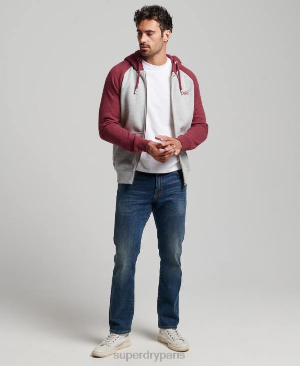 Superdry Hommes sweat à capuche zippé baseball logo vintage brodé D64Z557 vêtements gris clair
