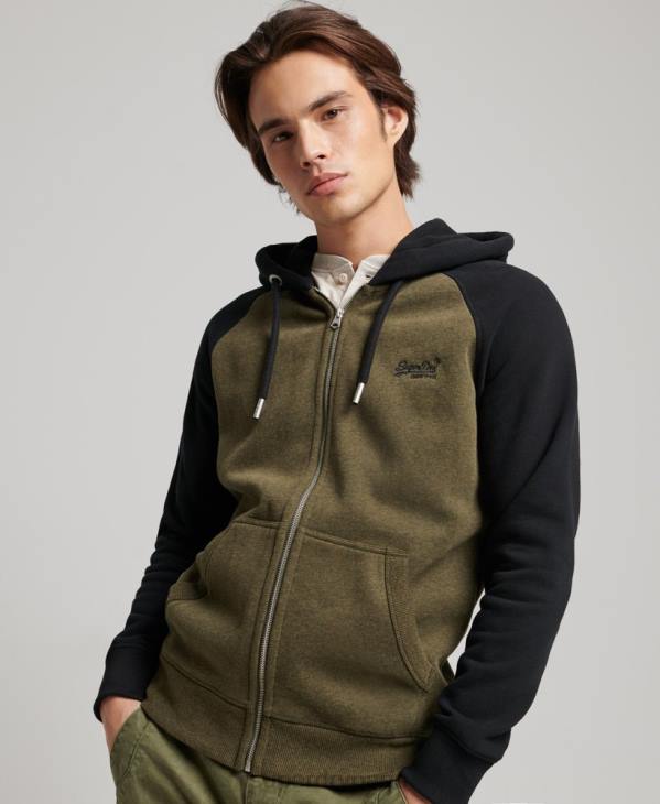Superdry Hommes sweat à capuche zippé baseball logo vintage brodé D64Z723 vêtements vert