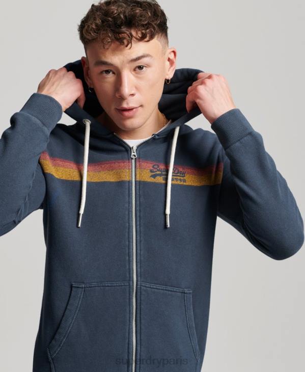 Superdry Hommes sweat à capuche zippé cali à logo vintage D64Z454 vêtements marine