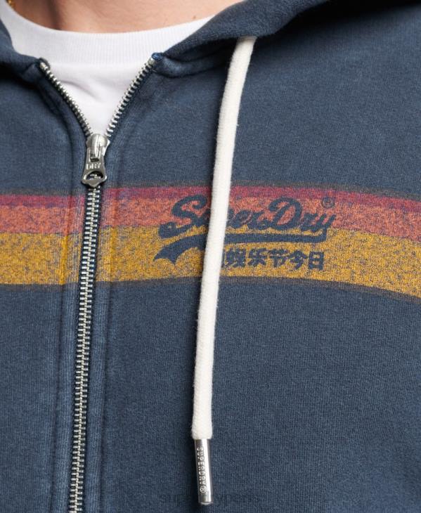 Superdry Hommes sweat à capuche zippé cali à logo vintage D64Z454 vêtements marine