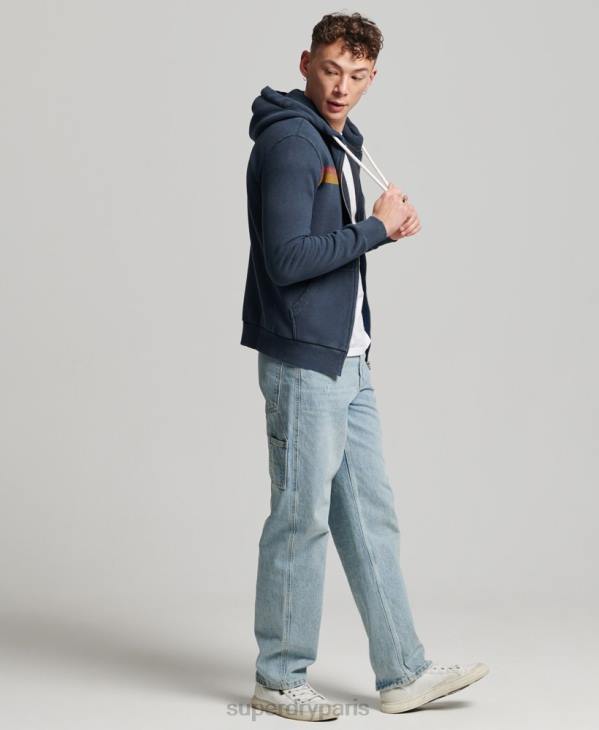Superdry Hommes sweat à capuche zippé cali à logo vintage D64Z454 vêtements marine
