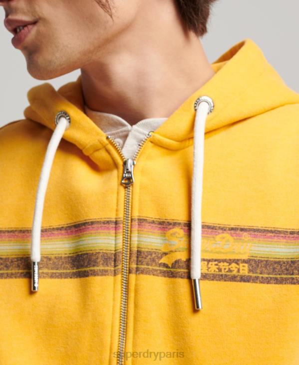Superdry Hommes sweat à capuche zippé cali à logo vintage D64Z485 vêtements jaune