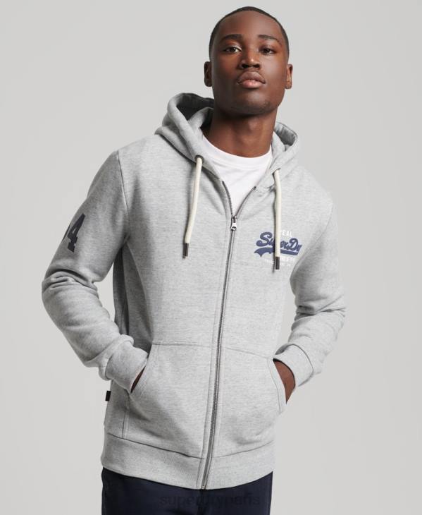 Superdry Hommes sweat à capuche zippé classique à logo vintage D64Z5148 vêtements gris