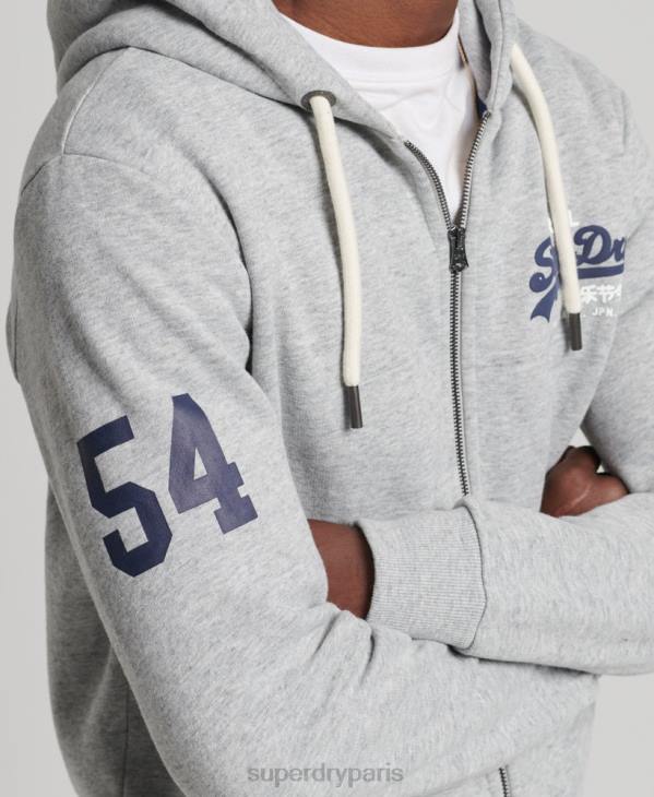 Superdry Hommes sweat à capuche zippé classique à logo vintage D64Z5148 vêtements gris
