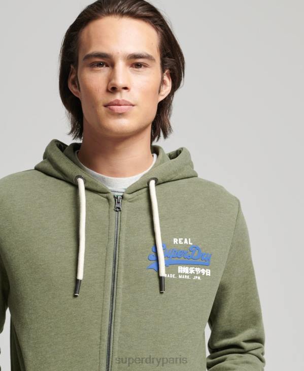 Superdry Hommes sweat à capuche zippé classique à logo vintage D64Z840 vêtements vert