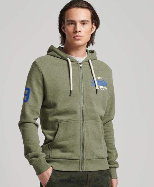 Superdry Hommes sweat à capuche zippé classique à logo vintage D64Z840 vêtements vert