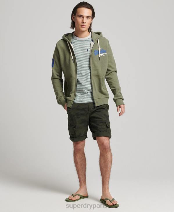Superdry Hommes sweat à capuche zippé classique à logo vintage D64Z840 vêtements vert