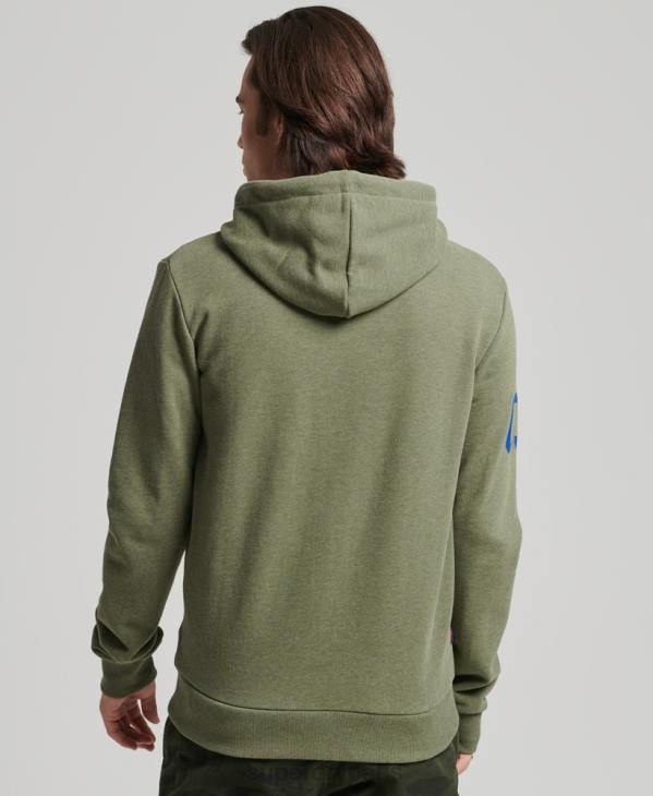 Superdry Hommes sweat à capuche zippé classique à logo vintage D64Z840 vêtements vert