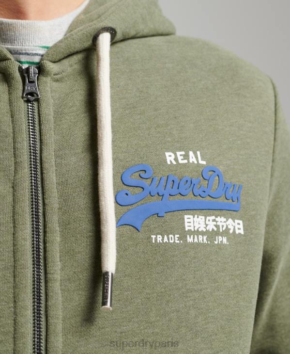 Superdry Hommes sweat à capuche zippé classique à logo vintage D64Z840 vêtements vert