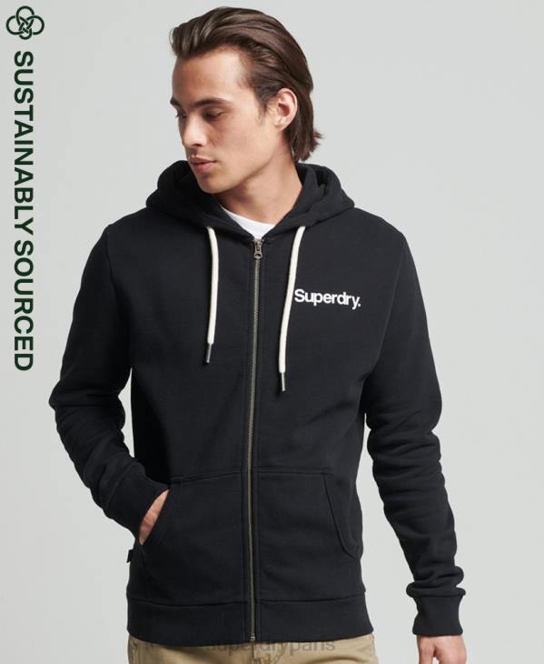 Superdry Hommes sweat à capuche zippé classique à logo vintage core D64Z5053 vêtements noir