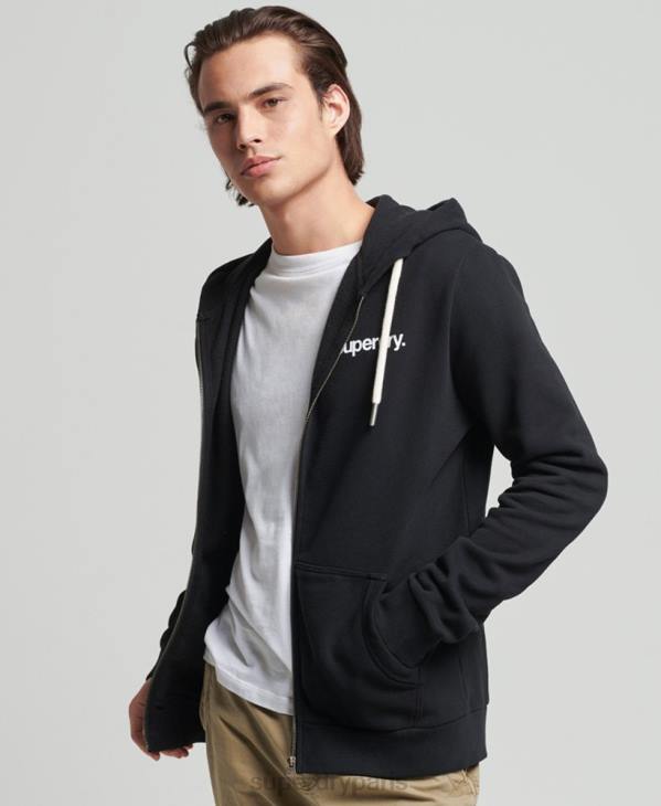 Superdry Hommes sweat à capuche zippé classique à logo vintage core D64Z5053 vêtements noir