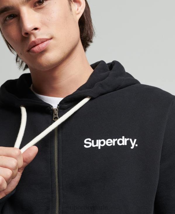 Superdry Hommes sweat à capuche zippé classique à logo vintage core D64Z5053 vêtements noir