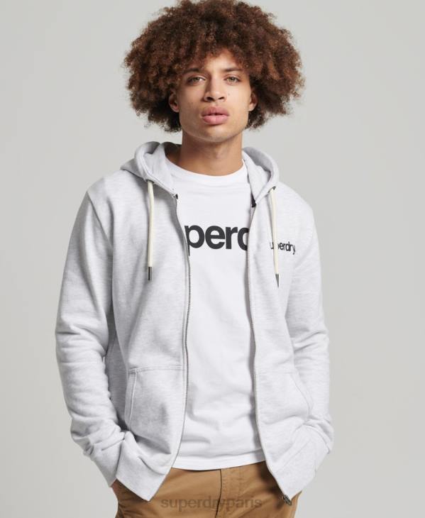 Superdry Hommes sweat à capuche zippé classique à logo vintage core D64Z5150 vêtements gris clair