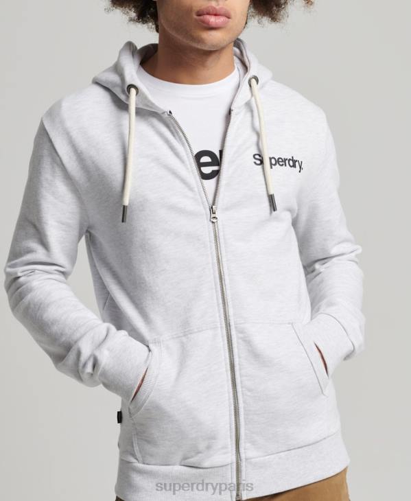 Superdry Hommes sweat à capuche zippé classique à logo vintage core D64Z5150 vêtements gris clair