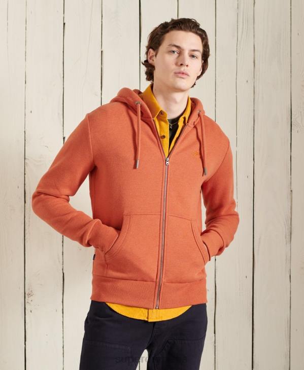Superdry Hommes sweat à capuche zippé classique à étiquette orange D64Z852 vêtements orange