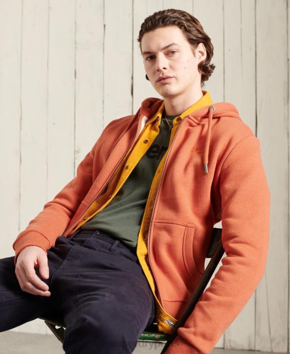 Superdry Hommes sweat à capuche zippé classique à étiquette orange D64Z852 vêtements orange
