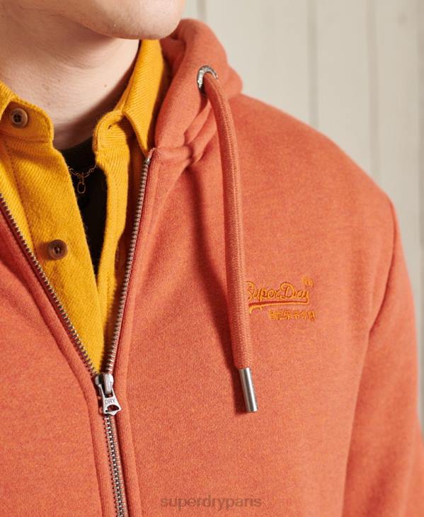 Superdry Hommes sweat à capuche zippé classique à étiquette orange D64Z852 vêtements orange